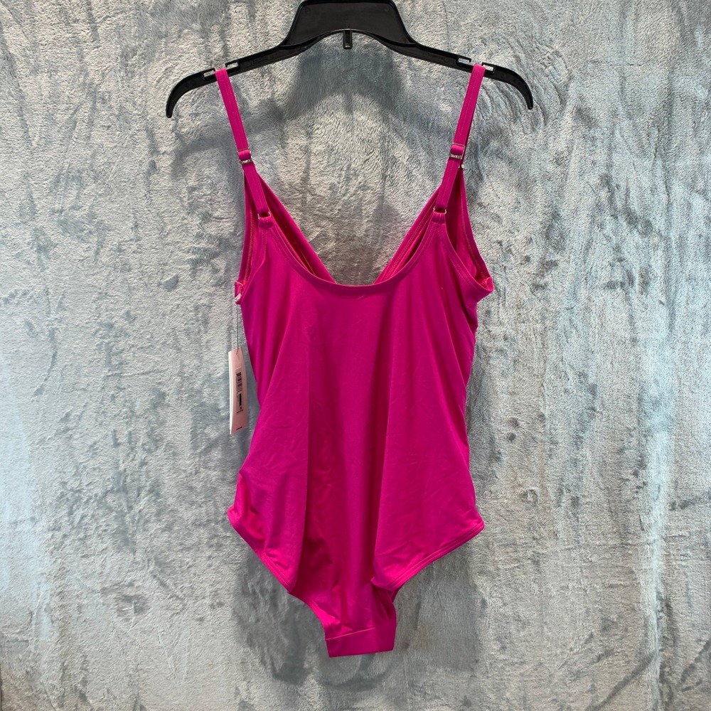 DKNY Womens Pink Ruched Surplice One Piece Swimsuit DIMMS559 L Beach Summer - Picture 2 of 7